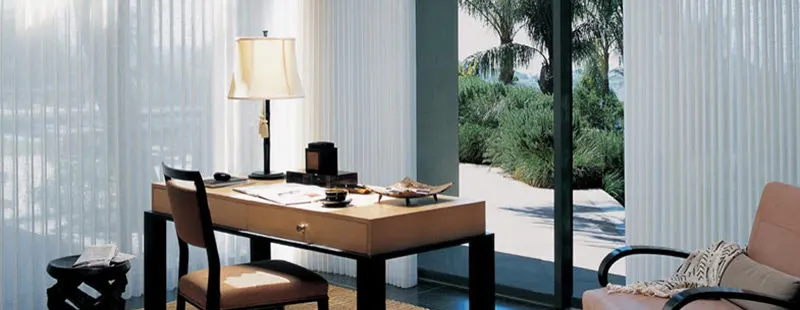 Sheer vertical shades in a living room